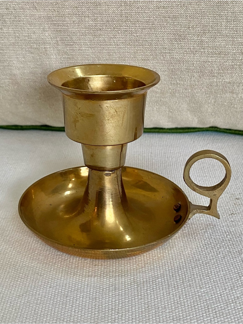 Vtg Brass Finger Loop Chamber Style Taper Candlestick Holder MCM 3.5”